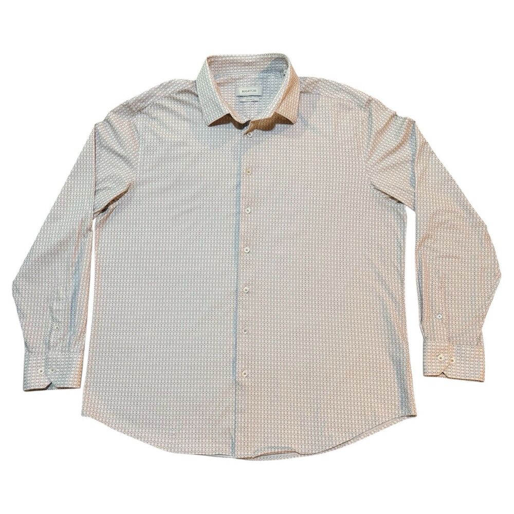 Bugatchi 8 way Stretch Long Sleeve Geometric Print Shirt Mens XXL Button Up